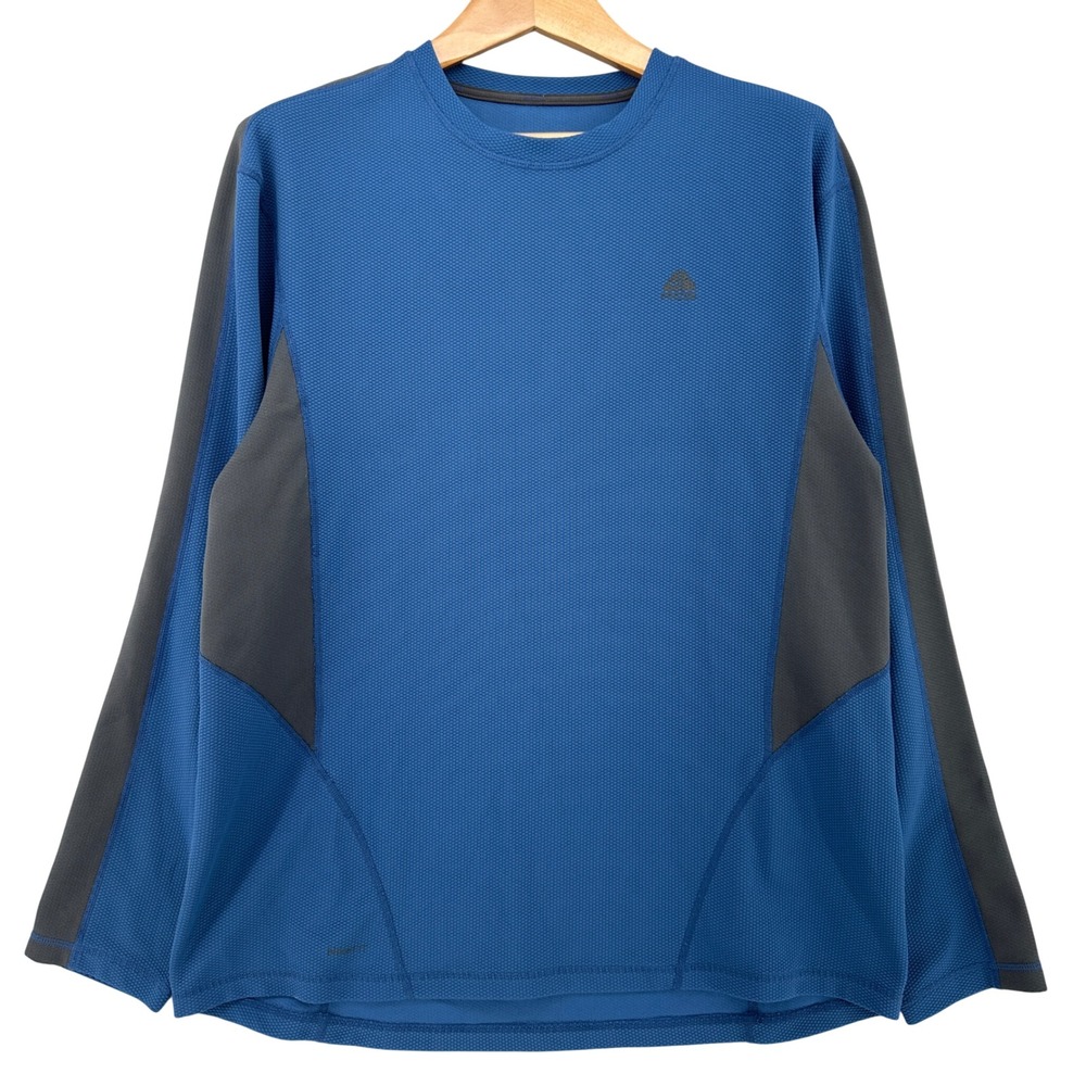 VTG Nike ACG NikeFit Dry Long Sleeve Waffle Knit Shirt Blue Gray Mens XL Y2K 90s
